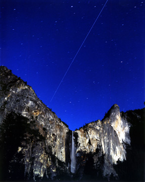 International Space Station over Moonlit Bridalveil Fall